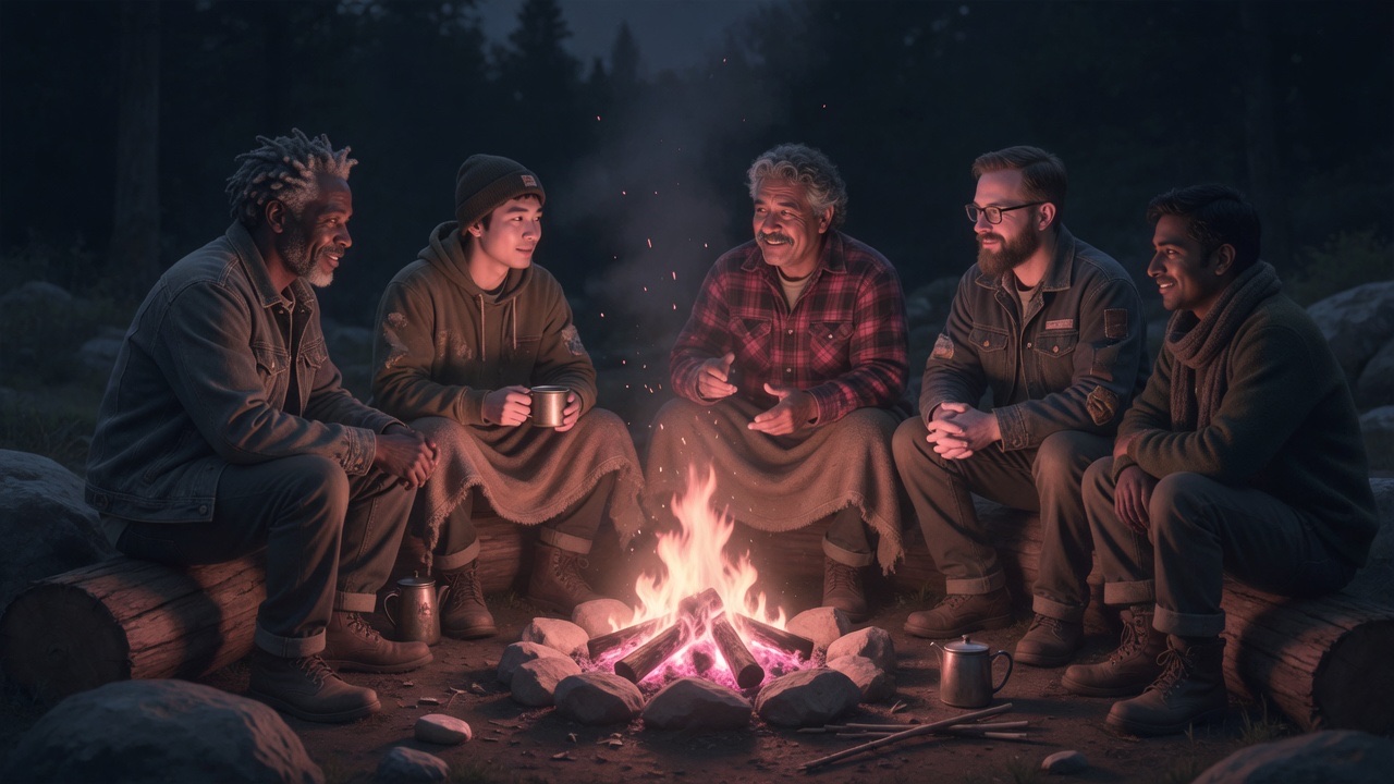 Community around a fire — campfire not casino